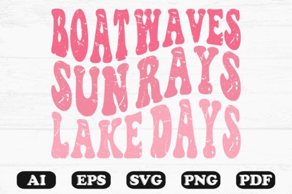 Boat Waves Sun Rays Lake Days Retro Wavy